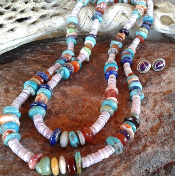 Sterling Silver Heishe Multi GEMSTONE Beaded Necklace SET